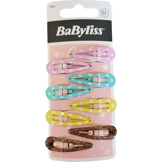 BaByliss KIDS Metal Snaps Clips - 8 stk. farverige hårspænder