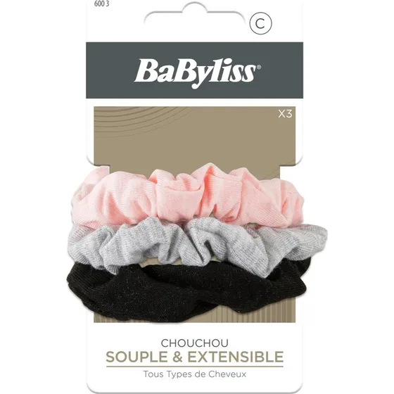 BaByliss Accessories Scrunchies 3 stk. - Grå, Sort & Lyserød