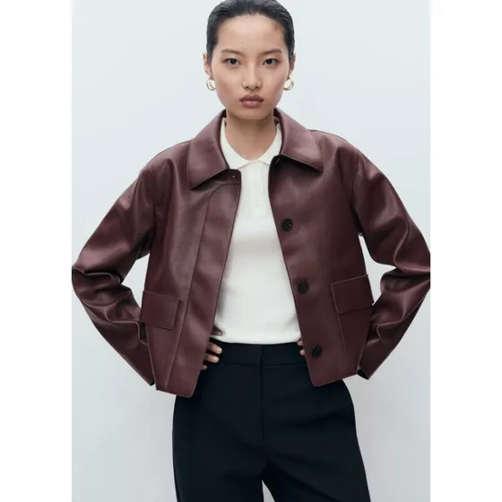 Mango Imiteret læderjakke med lommer - bordeaux