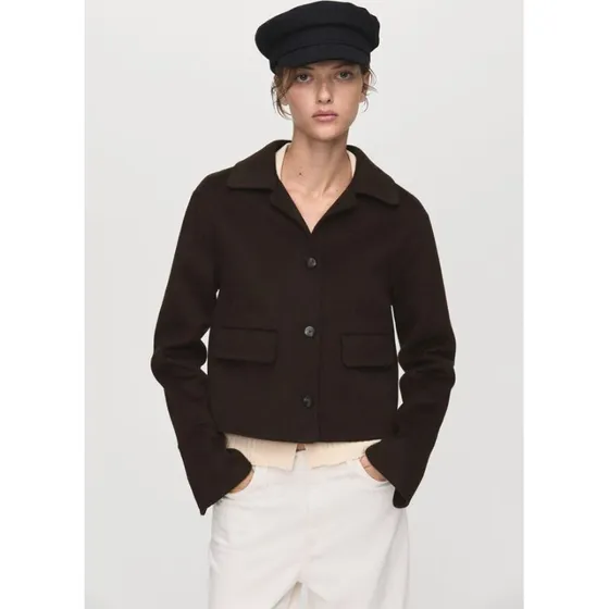 Mango Jakke Alex - Medium brun uldjakke med knapper