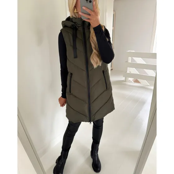 JDY Skylar Lang Dynevest med Hætte - Forest Night