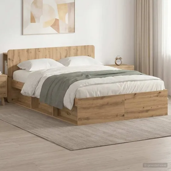 vidaXL Sengestel med opbevaring, Artisan-eg, 140 x 190 cm