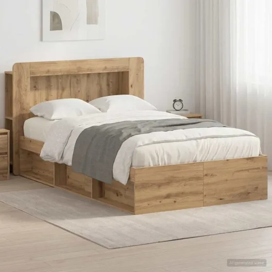 vidaXL Sengestel med opbevaring, Artisan-eg, 120 x 190 cm
