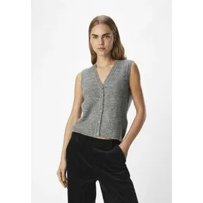 Object Diana V-hals strikvest Medium Grey Melange
