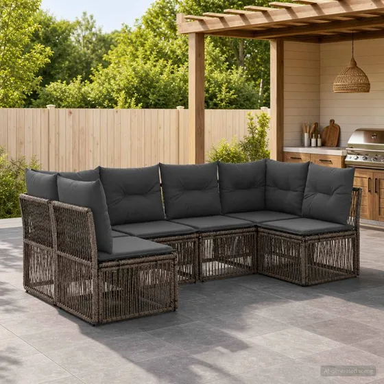 vidaXL Havesofa Sæt 6 stk. Grå Polyrattan