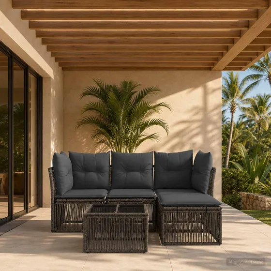 vidaXL Havesofa Sæt 5 stk. Grå Polyrattan