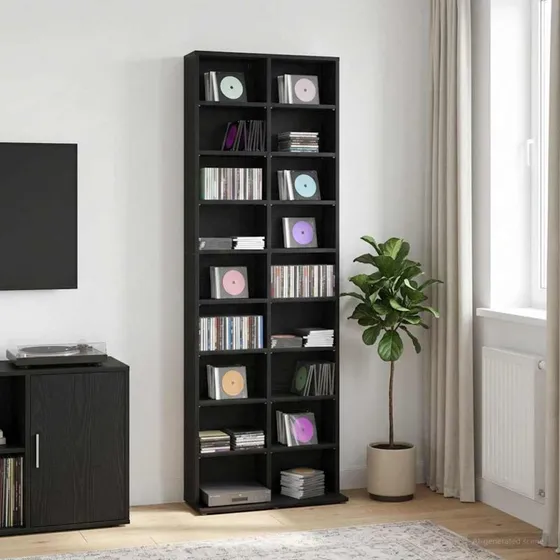 vidaXL CD-skab Sort Eg 65 x 23,5 x 175 cm
