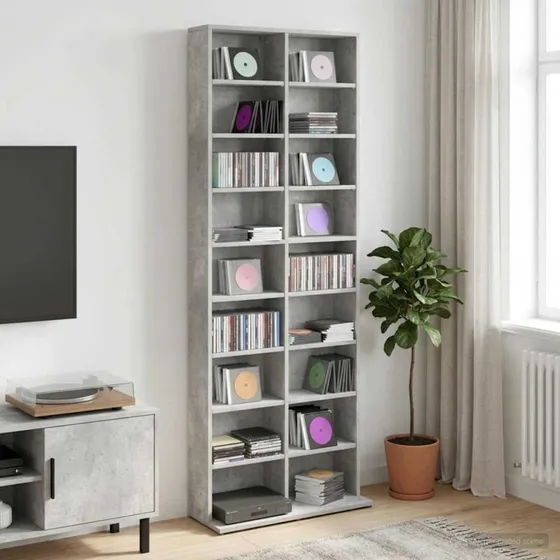 vidaXL CD-skab Betongrå 65 x 23,5 x 175 cm