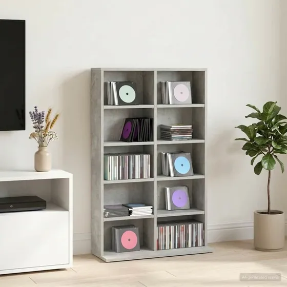 vidaXL CD-skab Betongrå 65 x 23,5 x 97,5 cm
