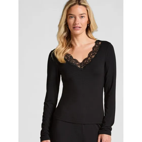 Hunkemöller Nana pyjamassæt i jersey modal med blonde - sort