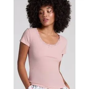 Hunkemöller PJ SS Rib Lace Contrast pink