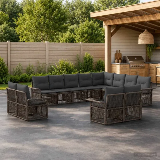 vidaXL Havesofa Sæt 12 stk. Grå og Mørkegrå Polyrattan