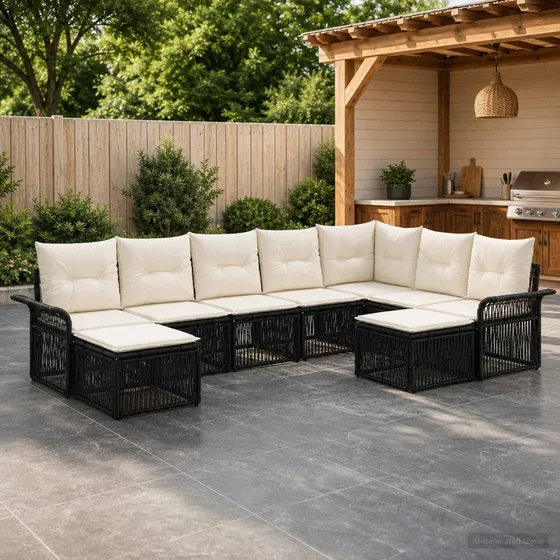 vidaXL Havesofa Sæt 9 stk. Sort og Cremehvid Polyrattan