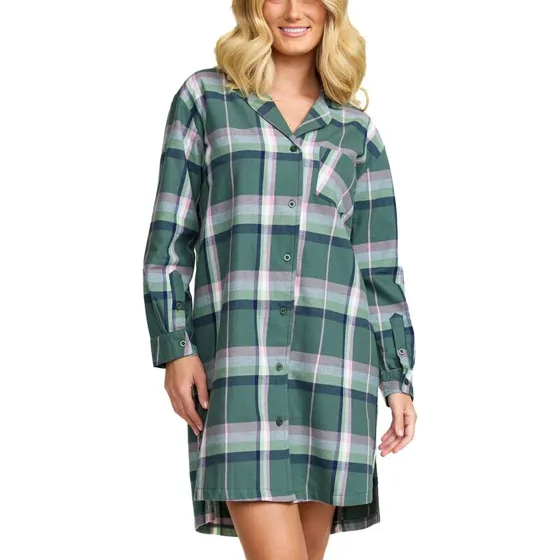 Damella Flannel Natkjole, grøn tern