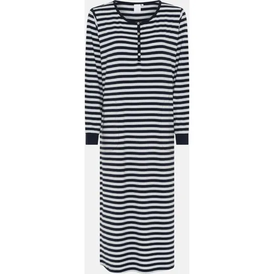 Beate bambus natkjole, langærmet - navy/hvid stribet
