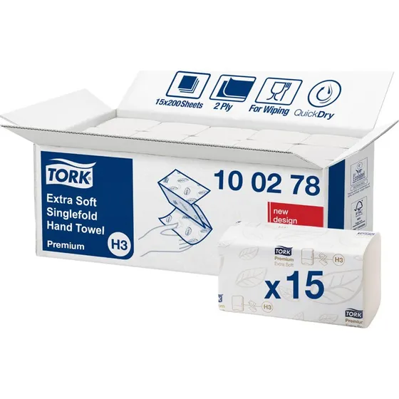 Tork H3 Ekstra Soft Håndklædeark 2-lags 15x200 mm