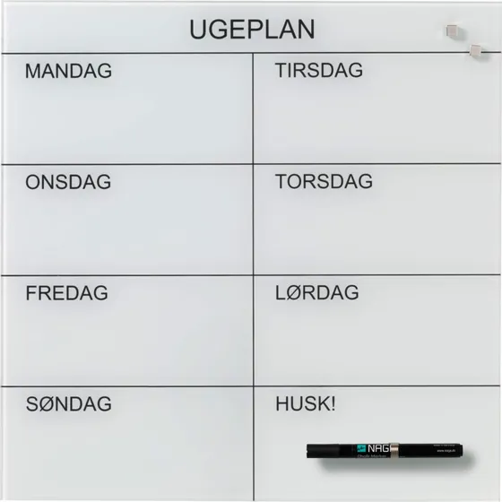 NAGA Magnetisk Glas Ugetavle 45x45 cm - Hvid