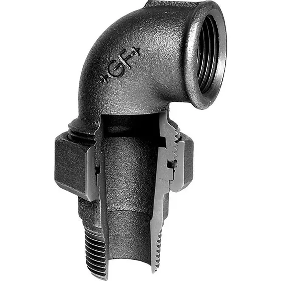 Georg Fischer vinkelunion 90° sort 1'' muffe-nippel
