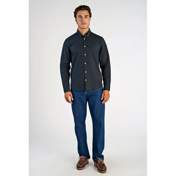 Lindbergh Oxford Superflex slim fit skjorte - Mid Stone Mix