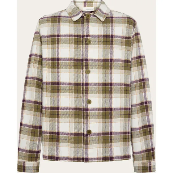 KnowledgeCotton Overshirt i tung flannel - Green Check