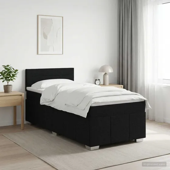 vidaXL Boxmadras med topmadras og hovedgærde, Sort, 90 x 200 cm