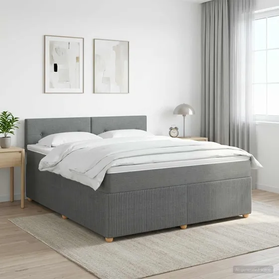 vidaXL Boxmadras med topmadras og sengegavl, Mørkegrå, 140 x 190 cm