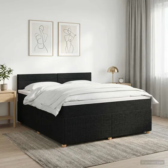 vidaXL Boxmadras med topmadras og hovedgærde, Sort, 140 x 200 cm