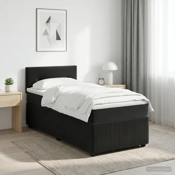 vidaXL Boxmadras med topmadras og hovedgavl, Sort Fløjl, 80 x 200 cm