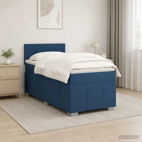 vidaXL Boxmadras med topmadras og hovedgærde, Blå, 90x200 cm
