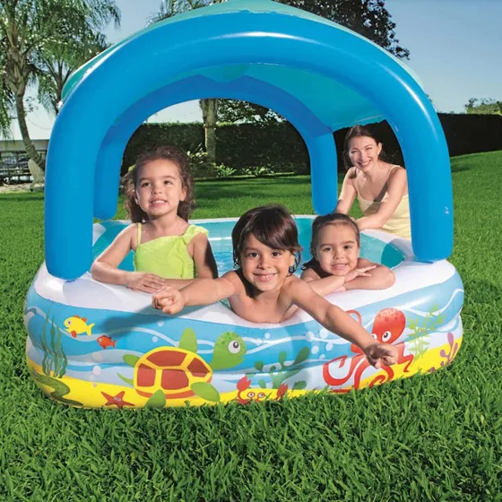 Bestway badebassin med baldakin 140x140x114 cm, blå 52192