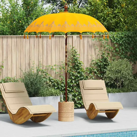 vidaXL Balinesisk parasol med base, Gul, 185 x 185 x 260 cm