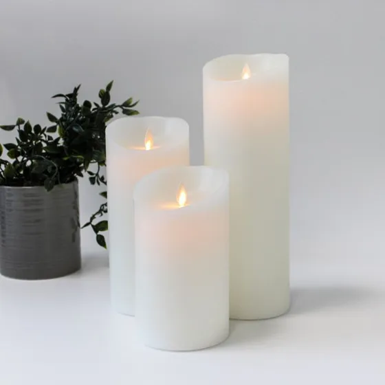 LED Bloklys XL, 3 stk, hvid, ægte stearin, med fjernbetjening