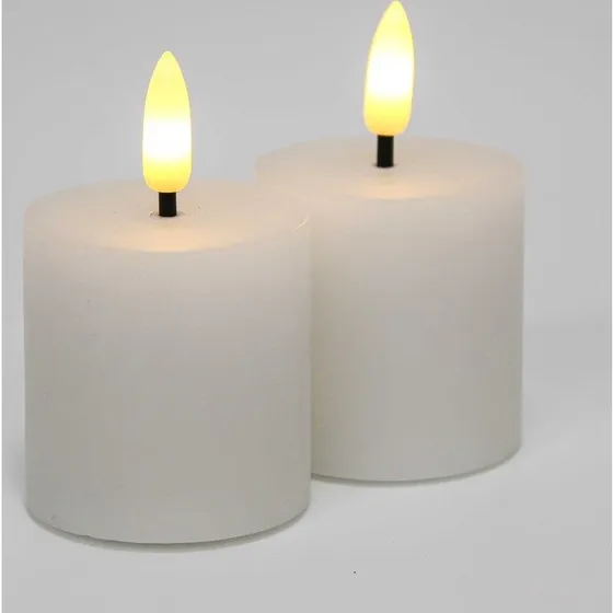 Auten LED Bloklys med flammeeffekt, hvid, 2 stk, 5x5 cm
