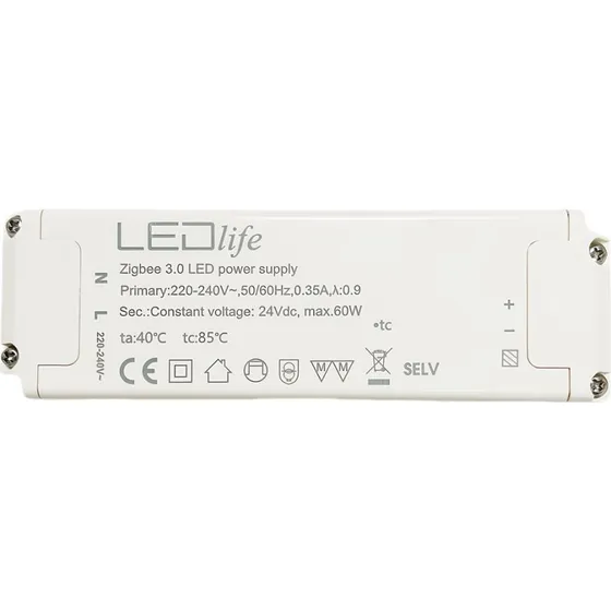 60W 24V DC Zigbee Strømforsyning, 2,5A, IP20, Hue Kompatibel