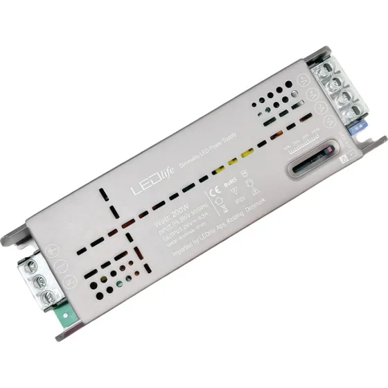 Dæmpbar 24V 200W strømforsyning med flicker-free teknologi