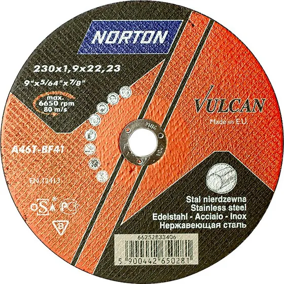 Norton Vulcan skæreskive 230x1,9x22,2 mm til jern og rustfrit stål