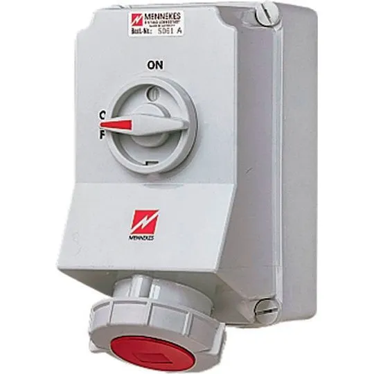 Mennekes CEE stikkontakt 5 polet 63A 400V IP67 med afbryder
