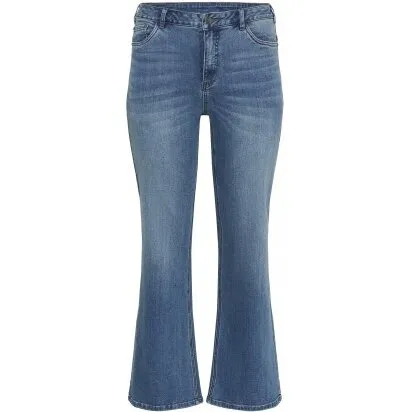 Kaffe Curve KCFlora Flared Long Jeans - Medium Blue Denim