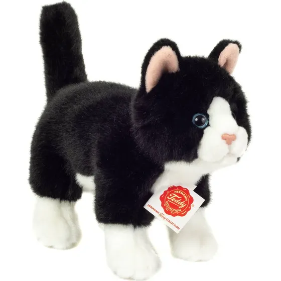 Hermann Teddy Collection - Stående sort-hvid kat, 20 cm