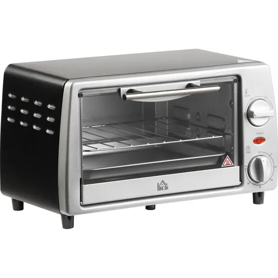 Miniovn 10L - 750W med grill og bageplade, Sølv/Sort