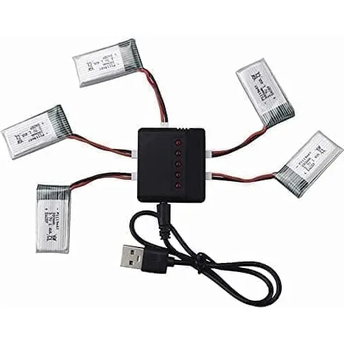 Hubsan 5-i-1 oplader + 5x 3.7V 380mAh 25C batterier til Tera Mini