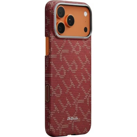 Pitaka Ultra-Slim Monogram Case til iPhone 17 Pro - Guld/Rød