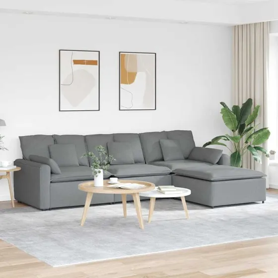 vidaXL modulsofa med fodskammel og hynder, lysegrå