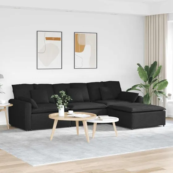 vidaXL modulsofa med fodskammel og hynder, sort