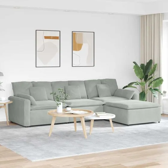 vidaXL modulsofa med fodskammel og hynder - lysegrå fløjl