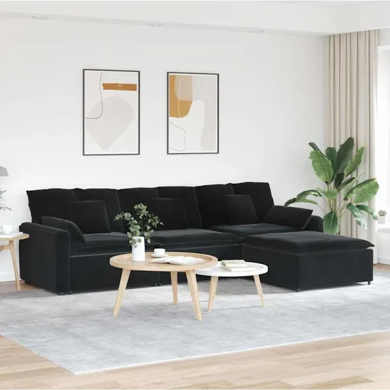 vidaXL modulsofa med fodskammel og hynder, sort fløjl