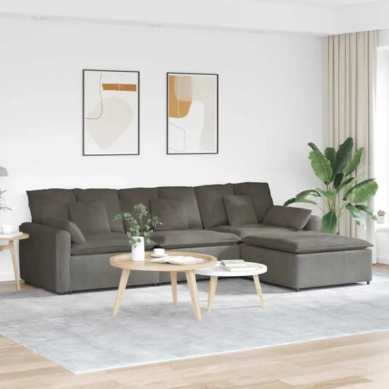 vidaXL modulsofa med fodskammel og hynder - lysegrå fløjl