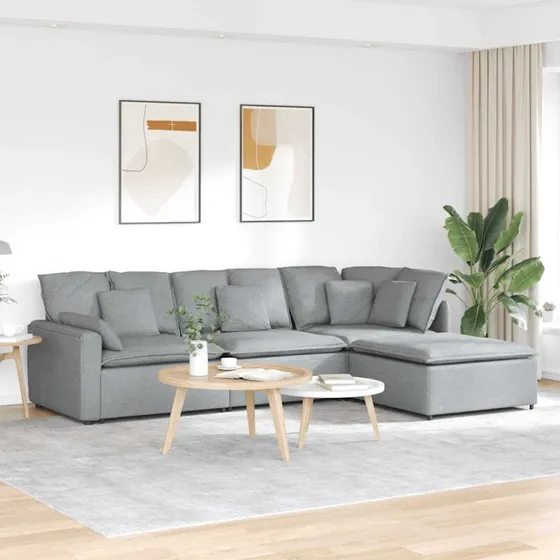 vidaXL modulsofa med fodskammel og hynder i lysegråt stof