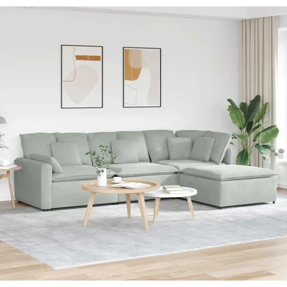 vidaXL modulsofa med fodskammel og hynder i lysegrå fløjl