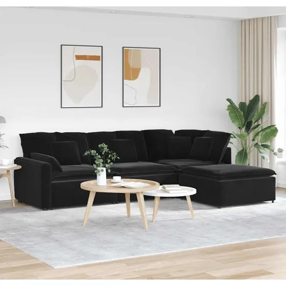vidaXL modulsofa med fodskammel og hynder i sort fløjl